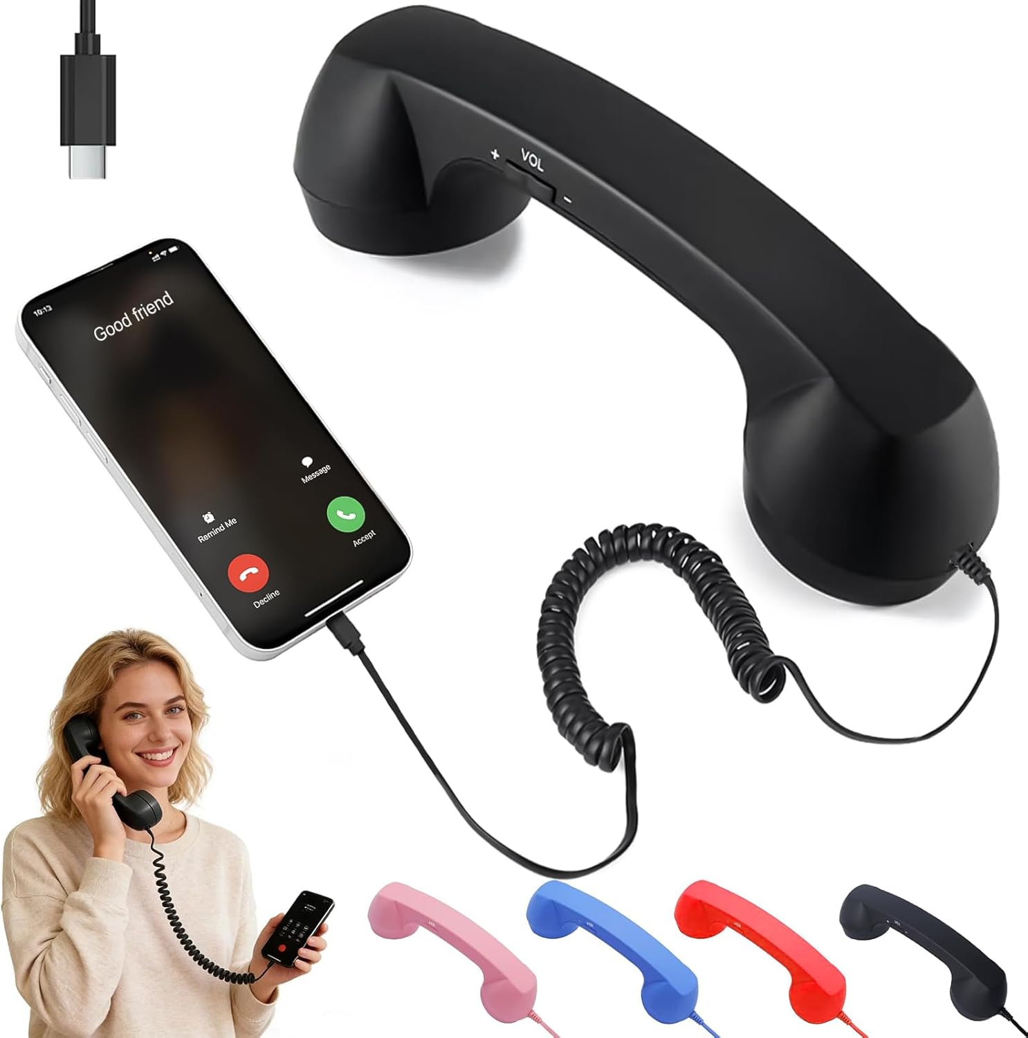 Retro Handset Phone - Cep Telefonları için Retro Ahize, Tip-C