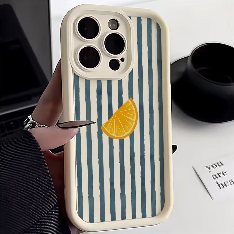 Phone Accessories List - Çizgili Limon Dilimi Desenli Telefon Kılıfı