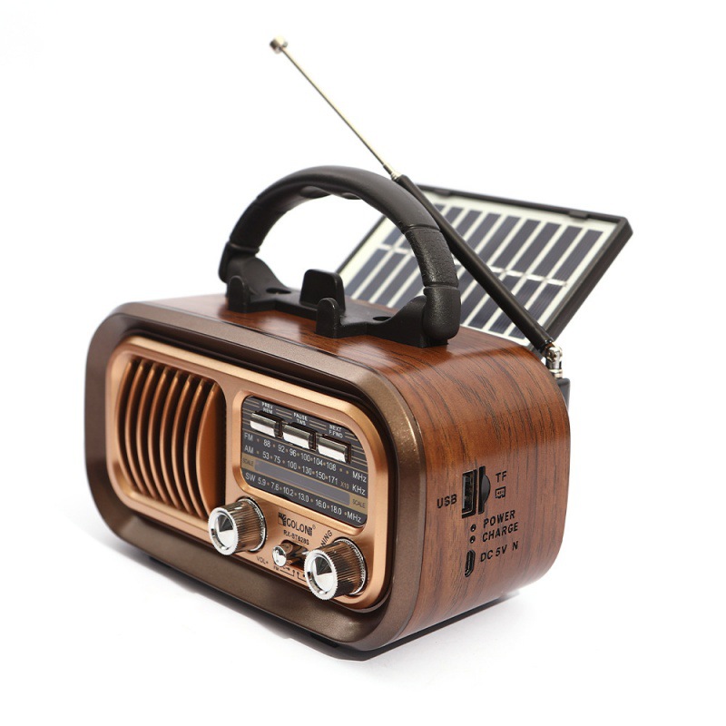 Retro Handset Phone - Mini ahşap radyo ile GÜNEŞ PANELI
